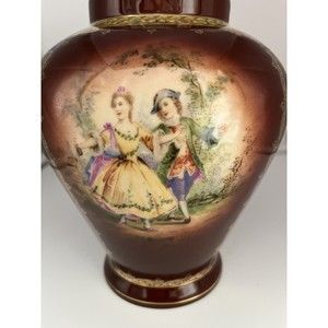 Vintage Epiag Royal Czechoslovakia Courting Scene Brown Ginger Jar Style Vase